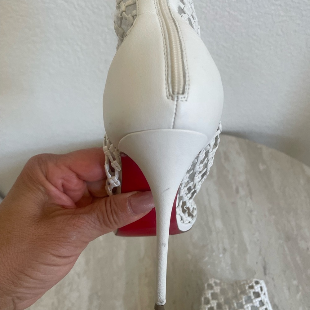 Christian Louboutin White Porligat Woven Leather Ankle Boots ( Size 35 1/2) - Picture 7 of 8